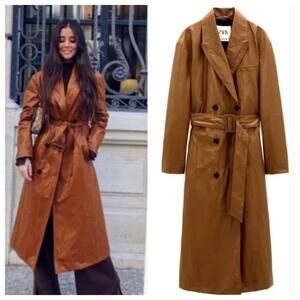Zara Limited edition faux leather trench coat brick